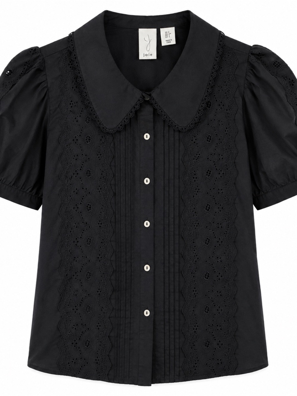Joie Black Eyelet Peter Pan Collar Blouse